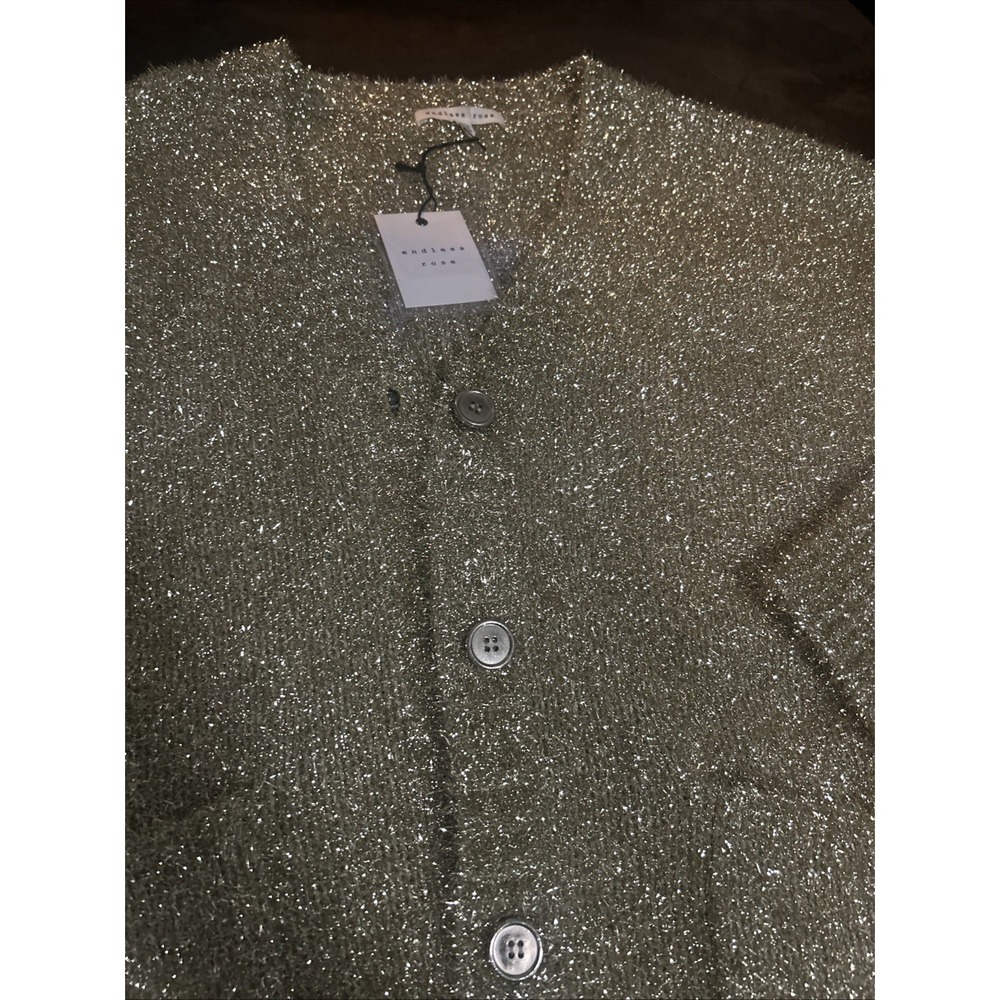 ENDLESS ROSE Metallic Game Night Cardigan Women's Sz M/L Oversized Varsity Style